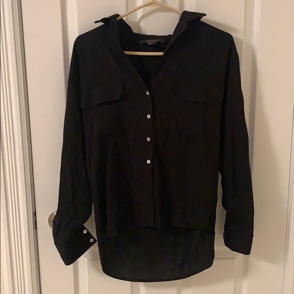 Hi-lo black button down blouse - Picture 1 of 3